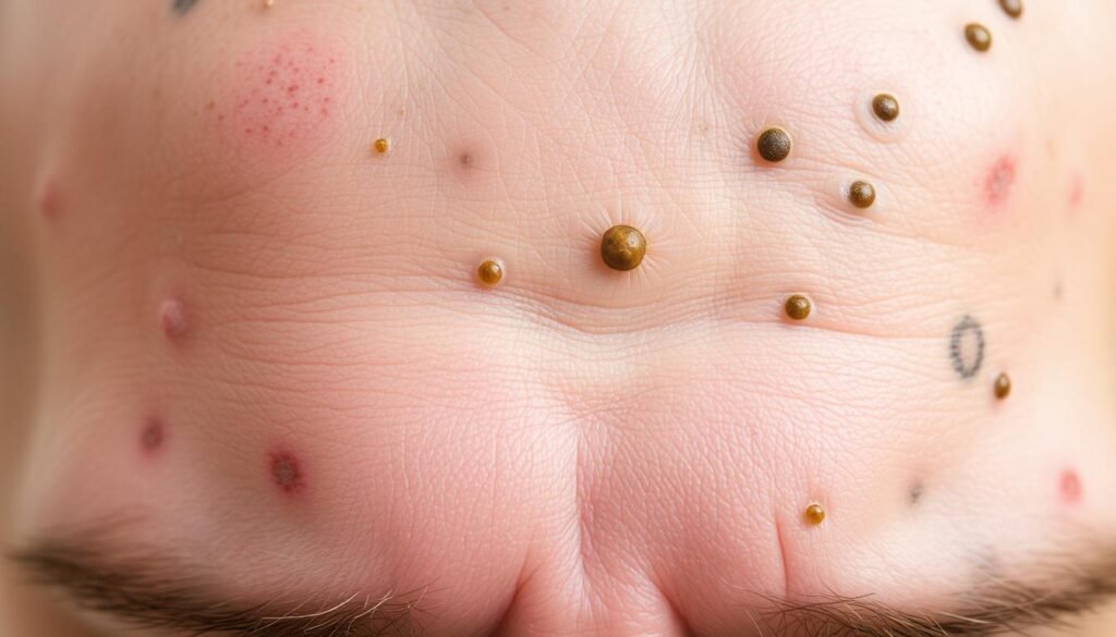 Skin growth on forehead moles